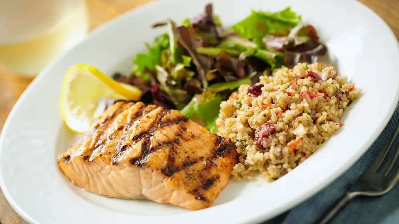 Fresh Quinoa Salad with Grilled Salmon