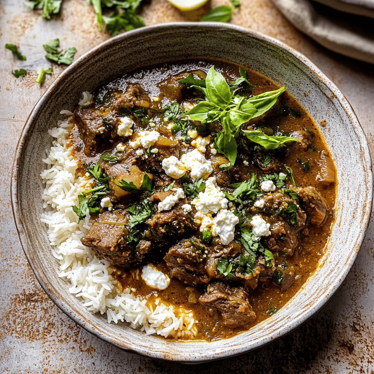 Persian Inspired Herb and Beef Stew with Rice