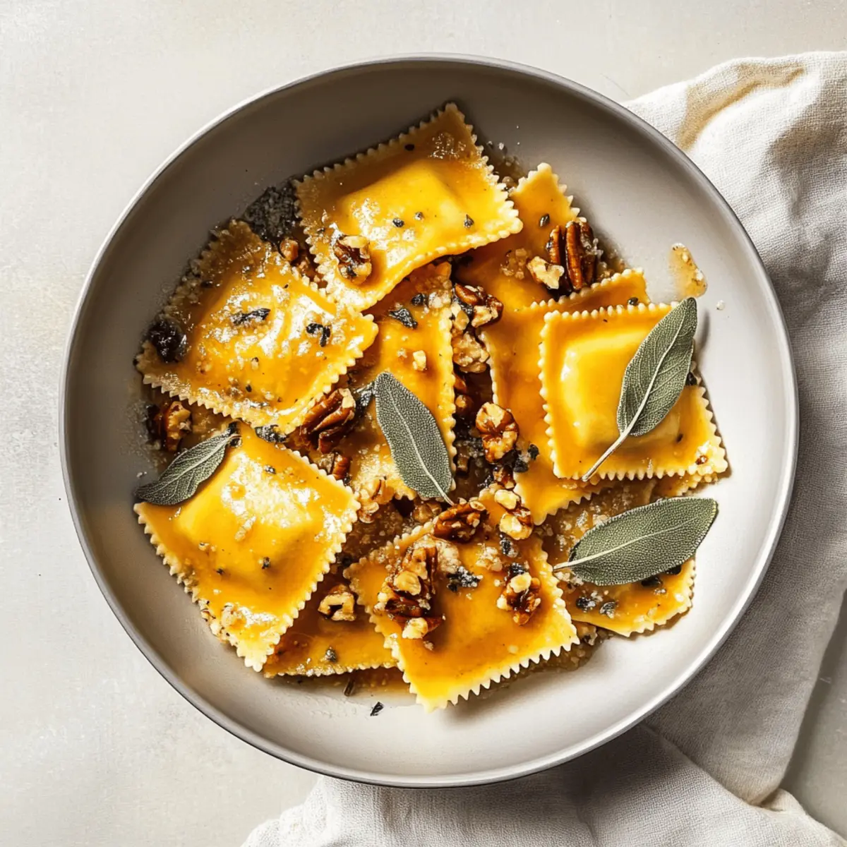 Pumpkin Ravioli with Sage, Brown Butter, and Toasted Walnuts