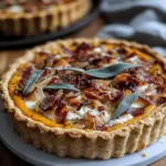 Pumpkin, Ricotta & Caramelized Onion Tart with Bacon and Sage
