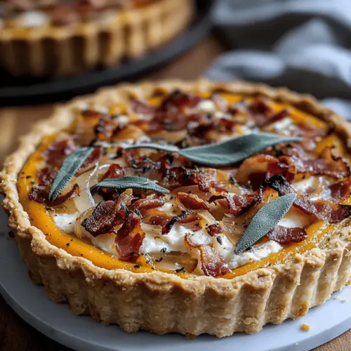 Pumpkin, Ricotta & Caramelized Onion Tart with Bacon and Sage