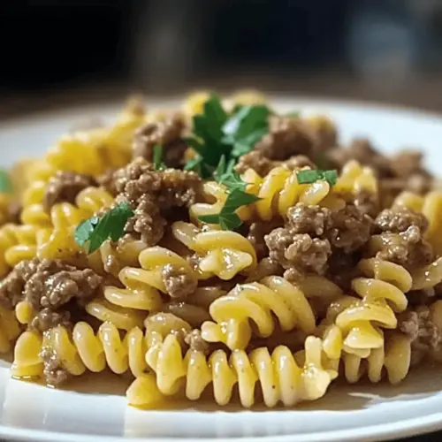 Beef and Rotini in Garlic Parmesan Sauce