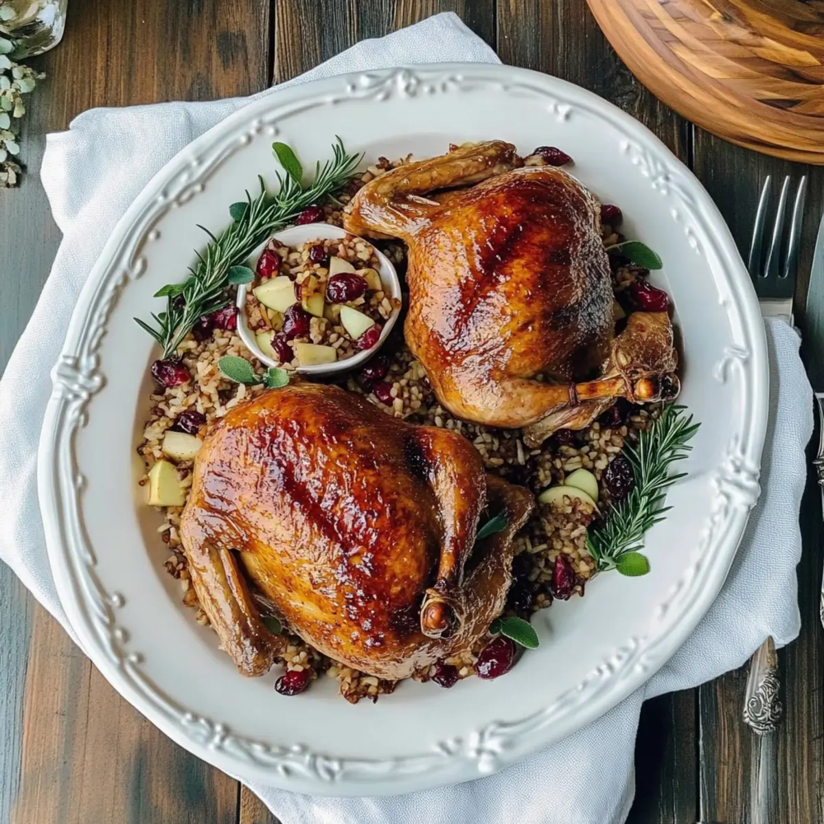 Cornish Hens with Apple-Cranberry Rice Stuffing