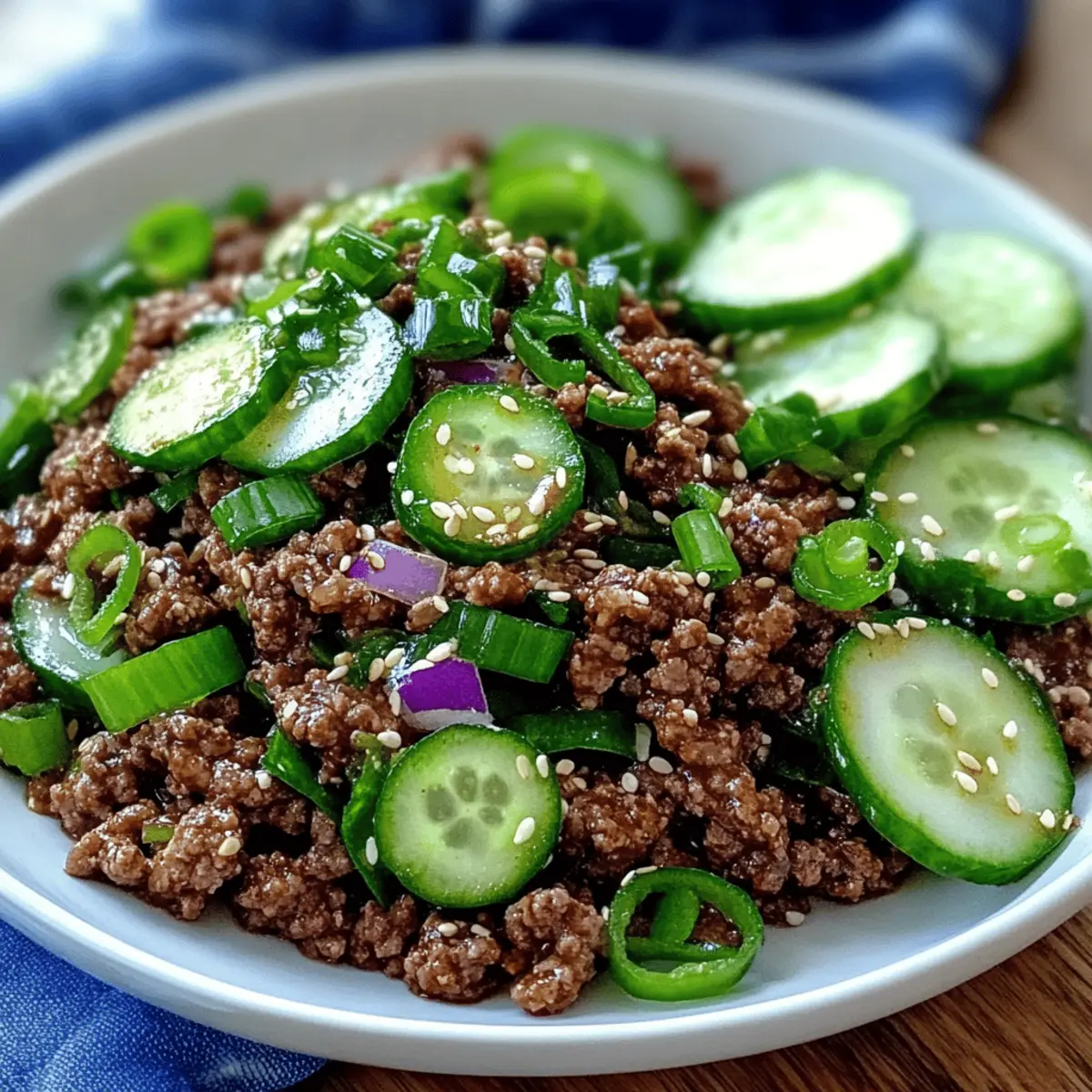 Spicy Korean Ground Beef with Cucumber Salad