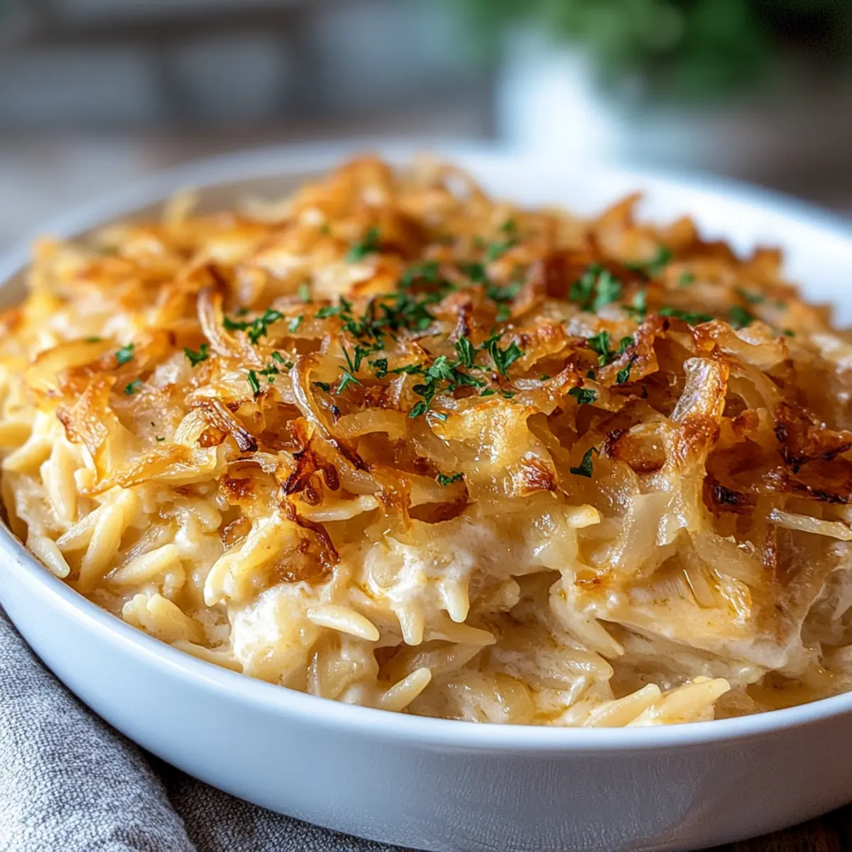 Onion Chicken Orzo Casserole