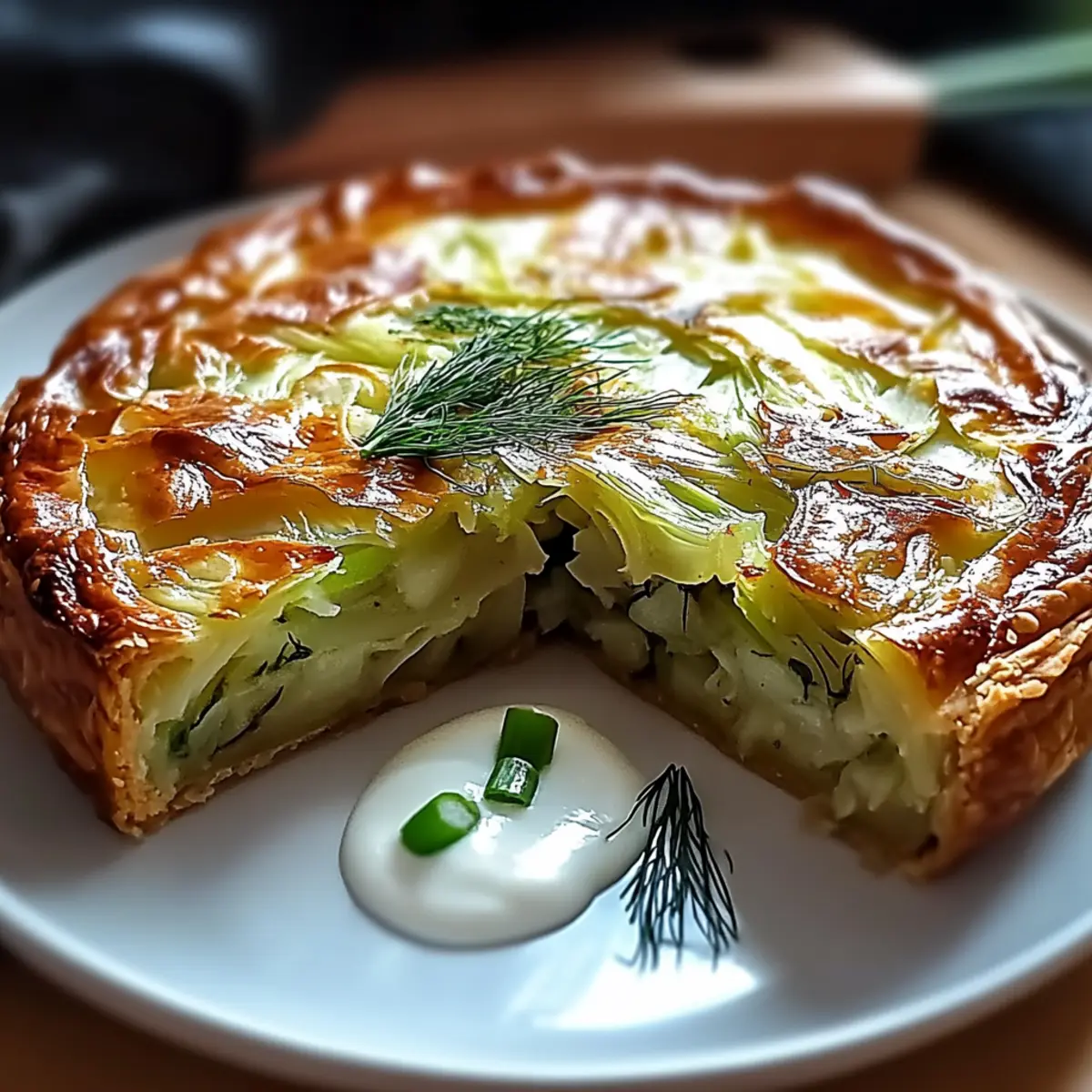 Cabbage Pie with Dill Cream Sauce