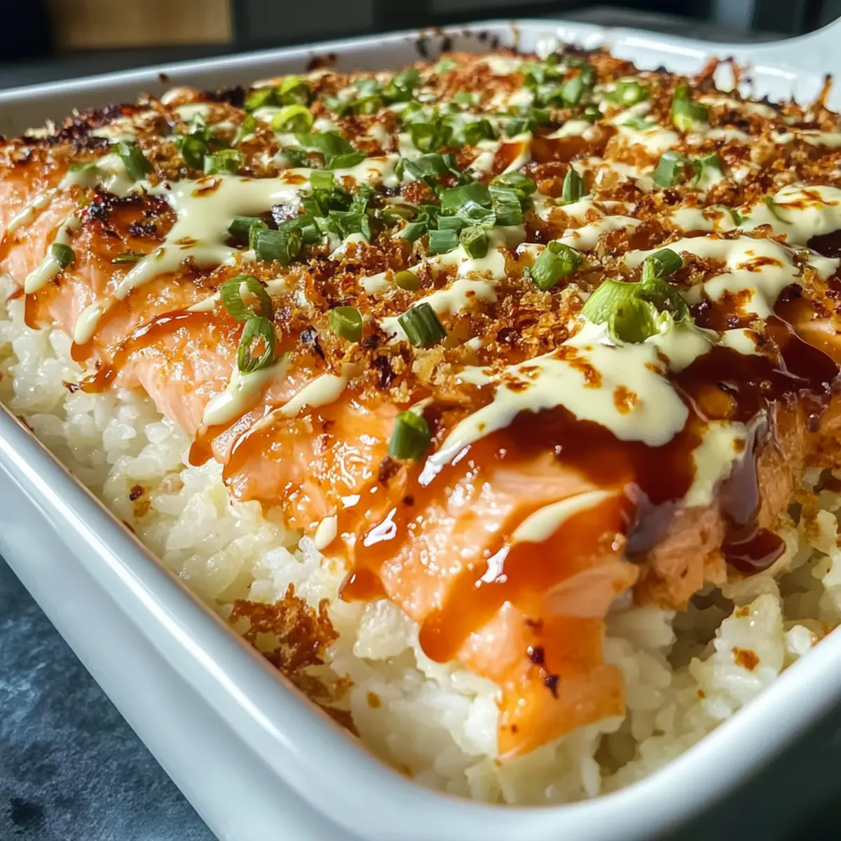 Spicy Salmon Sushi Bake