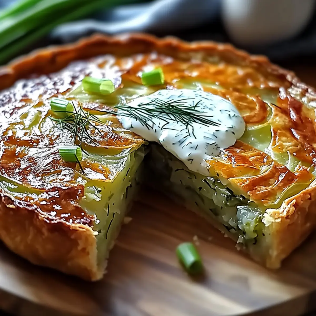 Cabbage Pie with Dill Cream Sauce