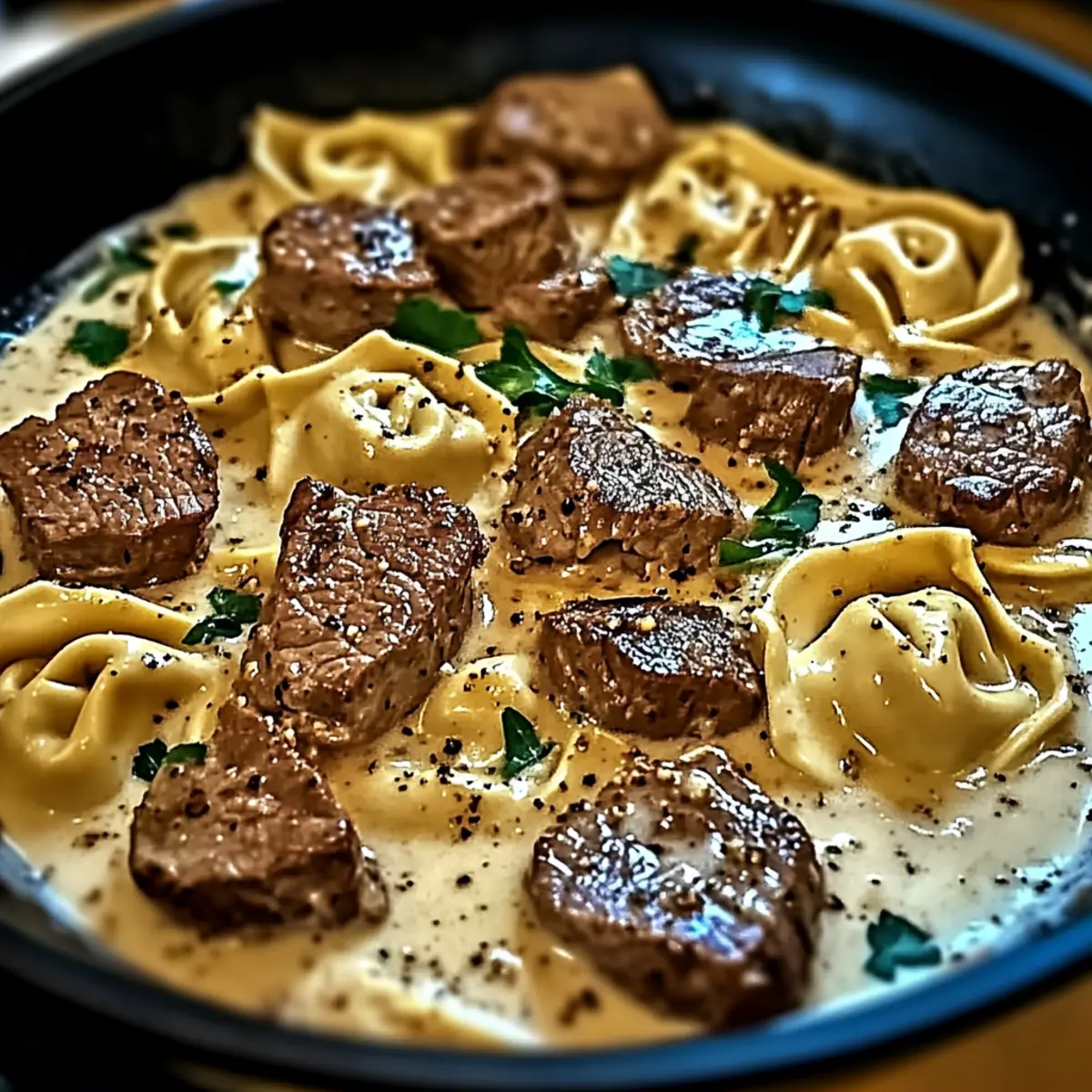 Garlic Steak Tortellini Skillet