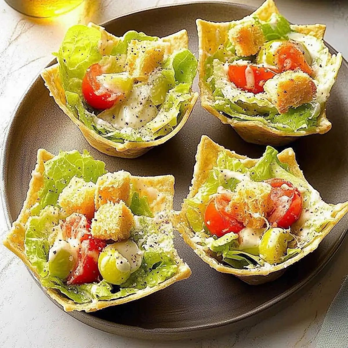 Caesar Salad in Peppered Parmesan Bowls