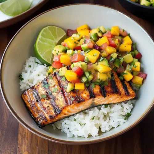 Grilled Lime Salmon with Avocado-Mango Salsa