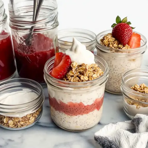Strawberry Rhubarb Chia Overnight Oat Parfaits