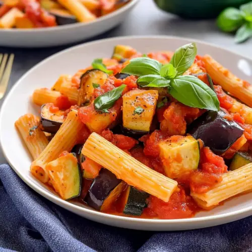 Roasted Eggplant and Zucchini Pasta