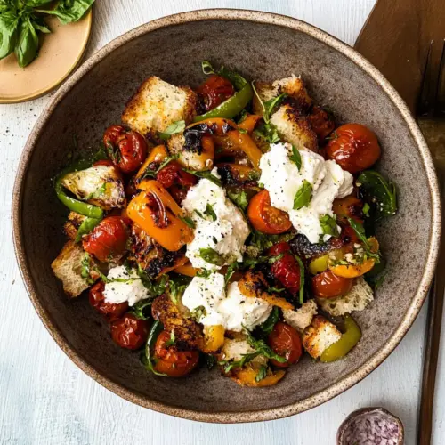 Pepper Panzanella with Burrata & Olives