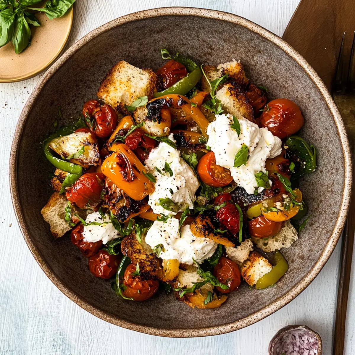 Pepper Panzanella with Burrata & Olives