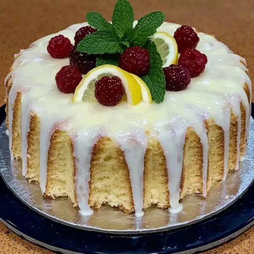 Angel Food Cake with Lemon Ganache