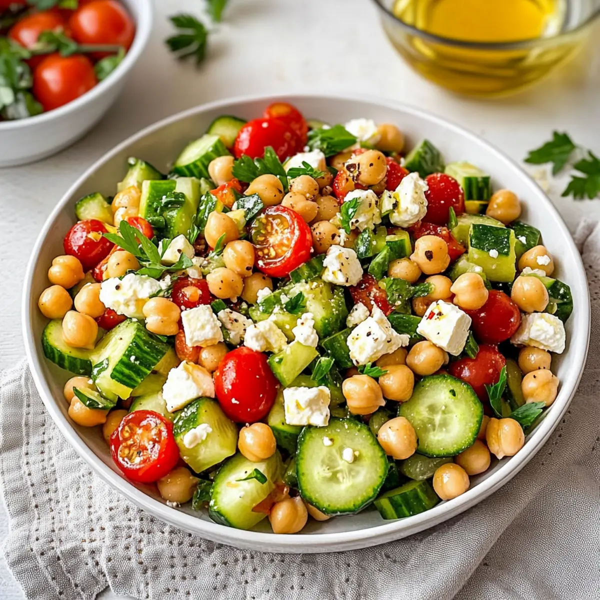 Chickpea Feta Cucumber Tomato Salad