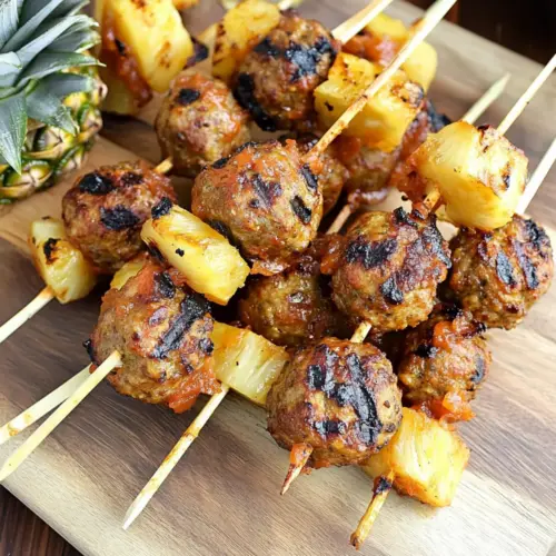 Grilled Pineapple Meatball Skewers