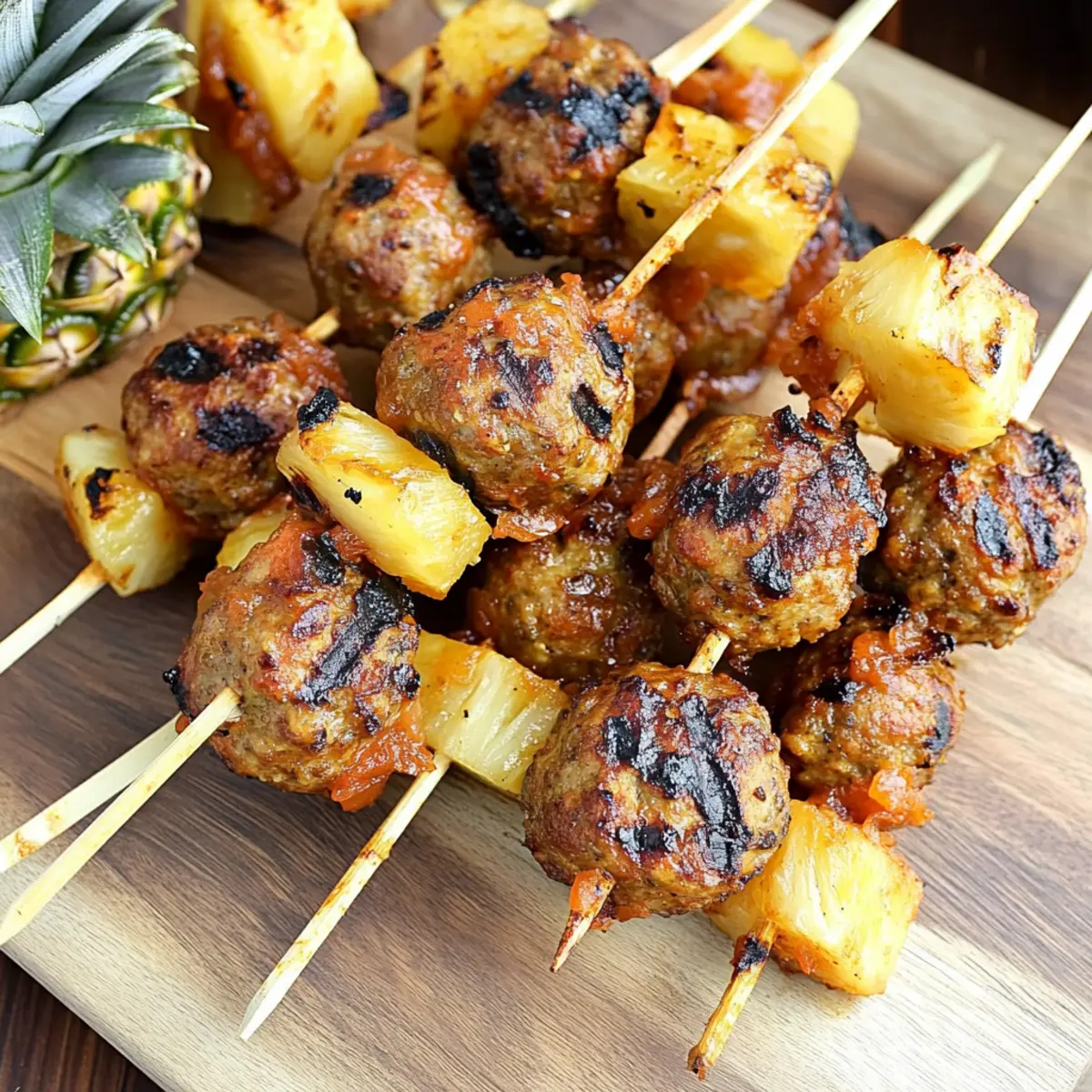Grilled Pineapple Meatball Skewers