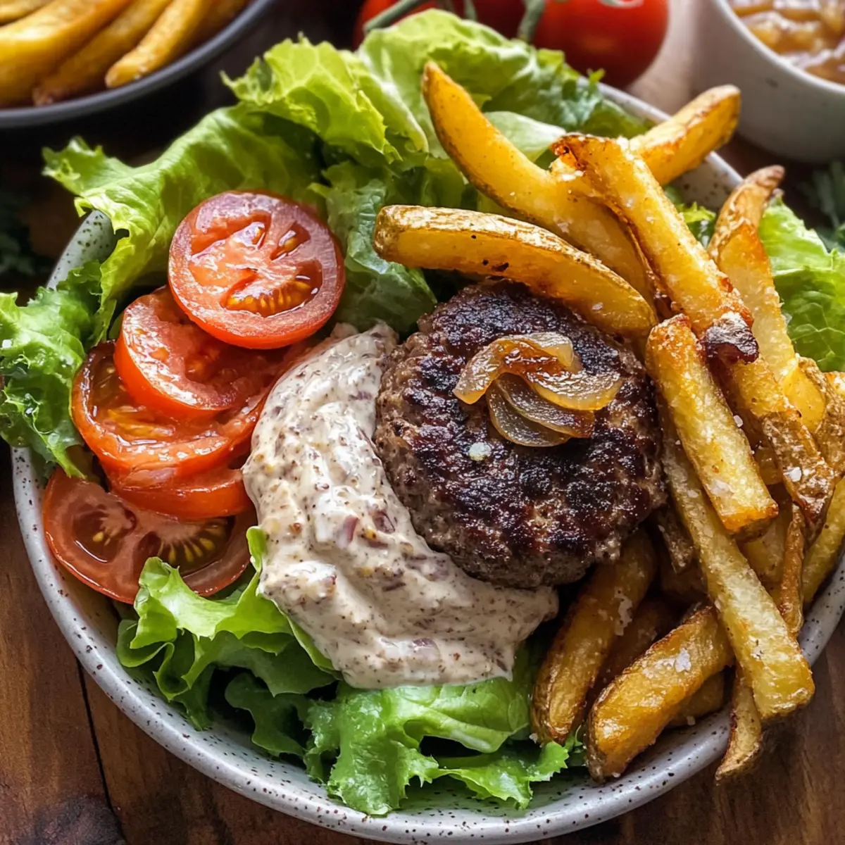 Burger Bowls with Caramelized Onion Aioli