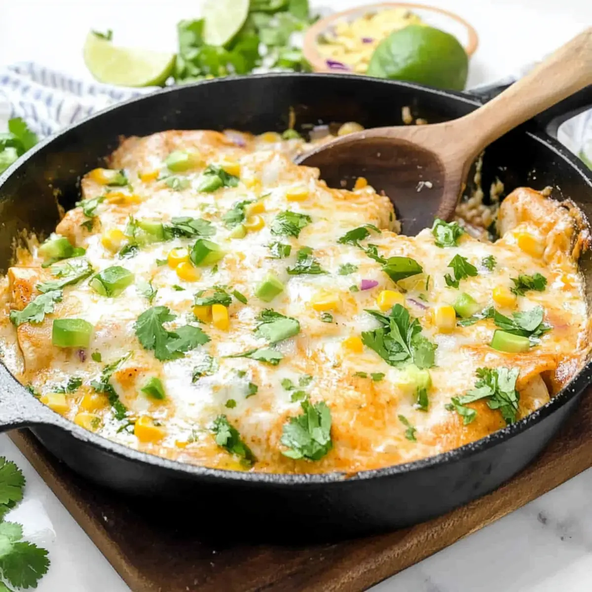 Cheesy white chicken enchilada skillet