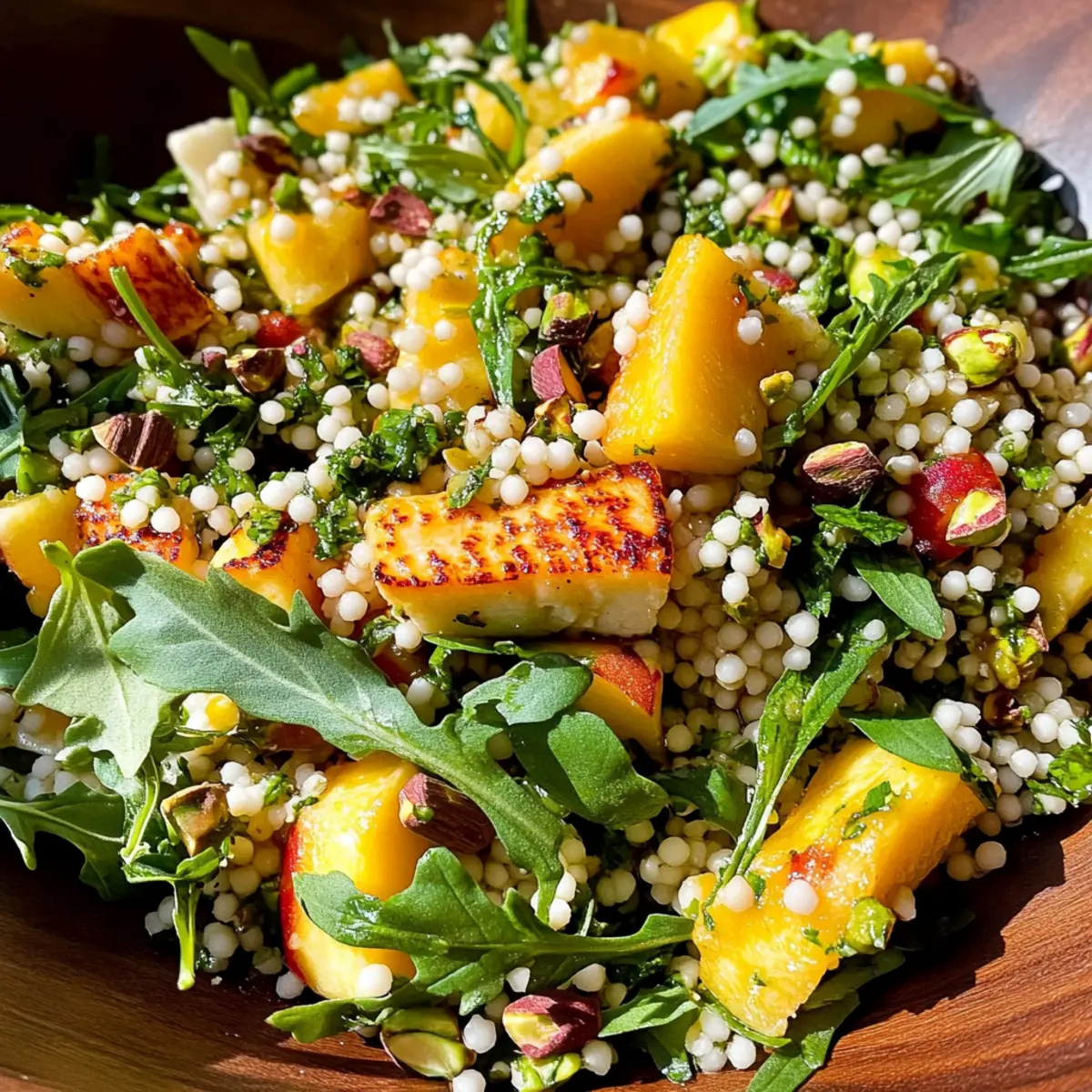 Hot Honey Peach and Halloumi Couscous Salad