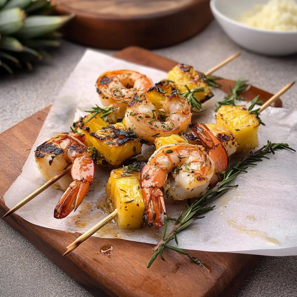 Grilled Shrimp & Pineapple on Rosemary Skewers