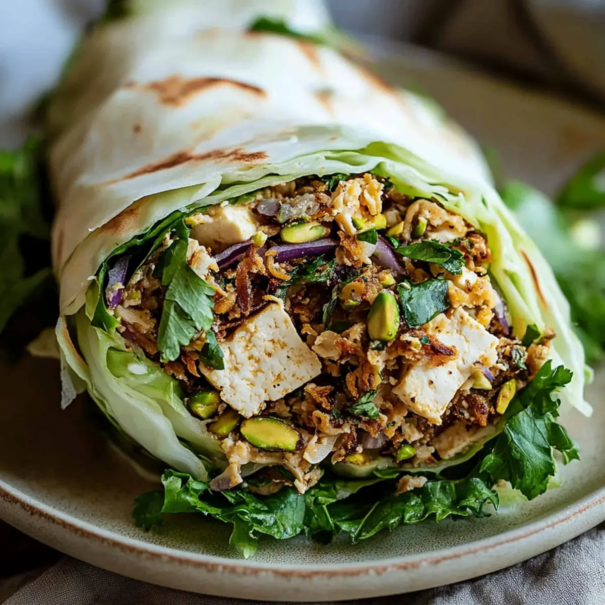 Shredded Za’atar Tofu Cabbage Wraps