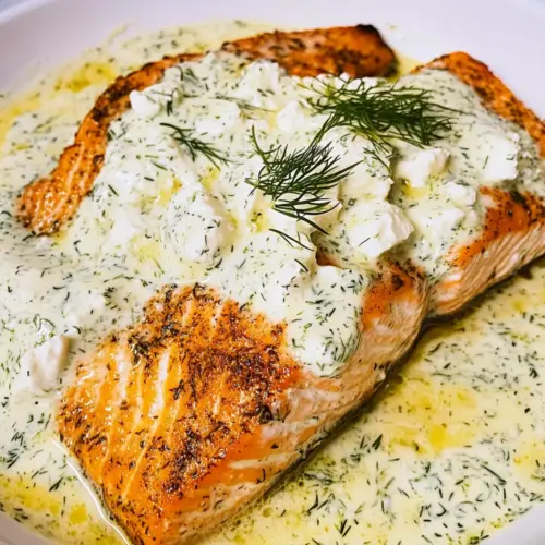 Salmon with Feta Dill Sauce