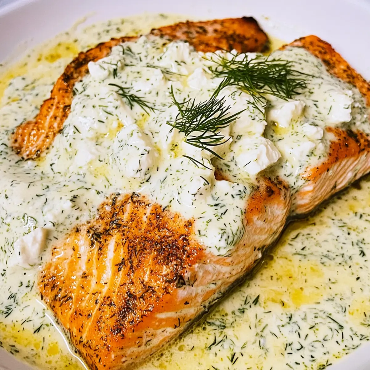 Salmon with Feta Dill Sauce