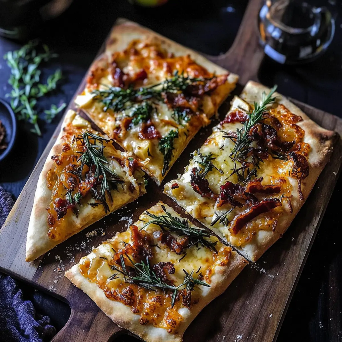Apple Cheddar Rosemary Bacon Pizza