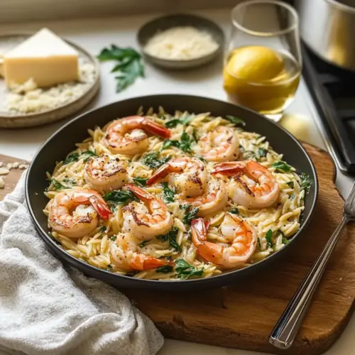 Lemon Garlic Shrimp Orzo