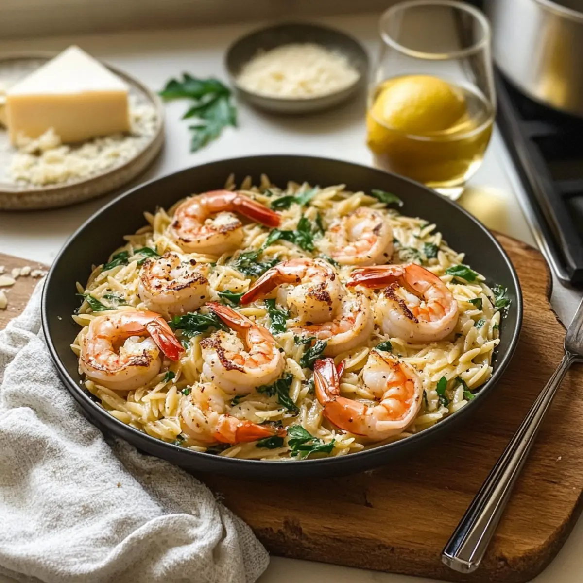 Lemon Garlic Shrimp Orzo