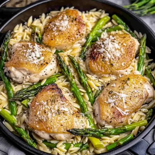 Parmesan Orzo with Chicken and Asparagus