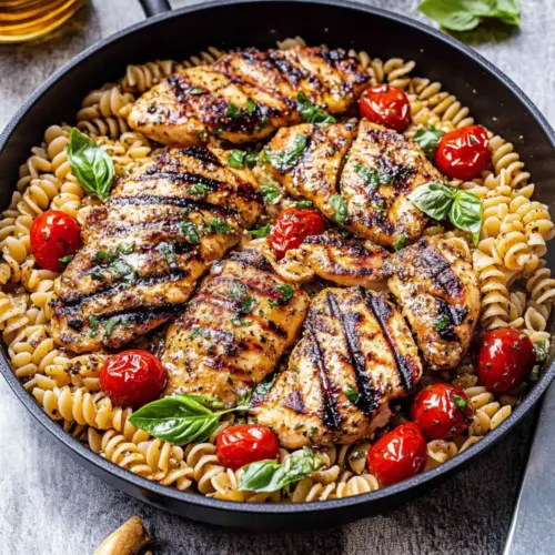 Tomato Basil Pasta with Balsamic Grilled Chicken