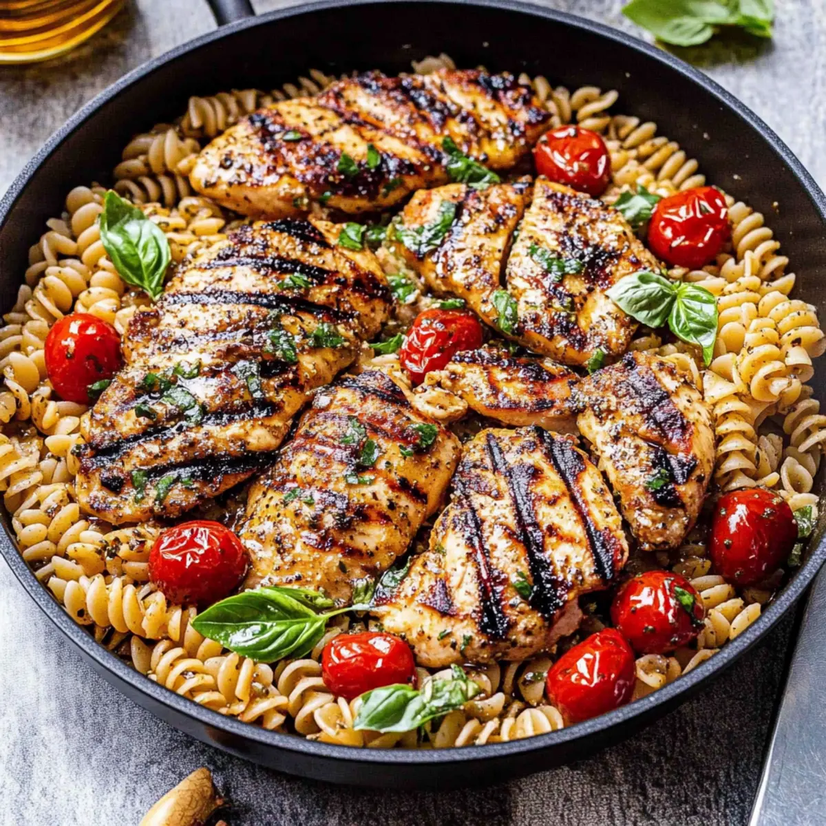 Tomato Basil Pasta with Balsamic Grilled Chicken