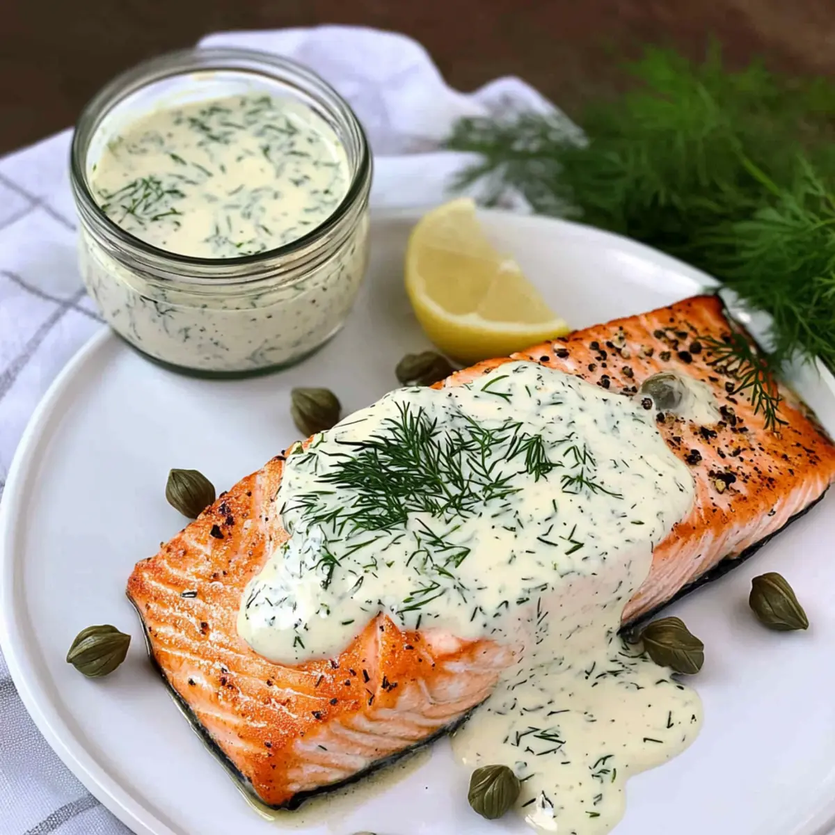 Baked Salmon with Creamy Dill Sauce