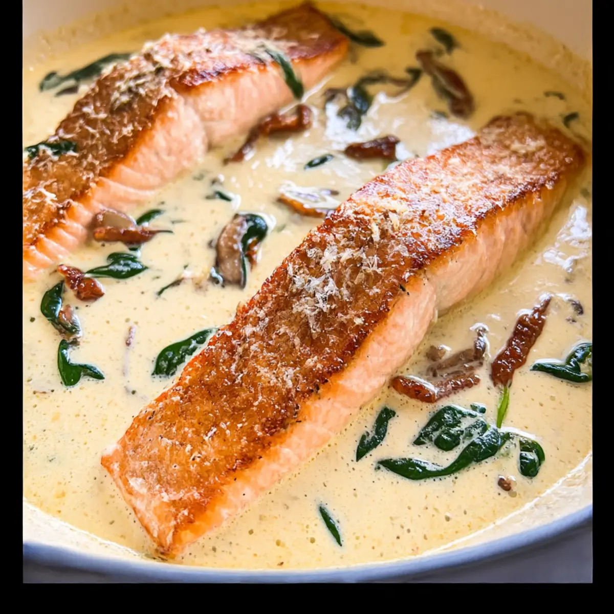 Tuscan Salmon with Parmesan Cream Sauce